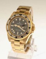 Rolex GMT-Master II Gold Watch Black Crystal & Diamonds Bezel & Case
